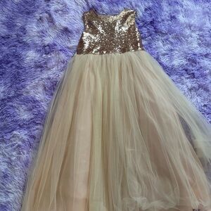 Girls Rose Gold Sequin Bodice Tulle Dress